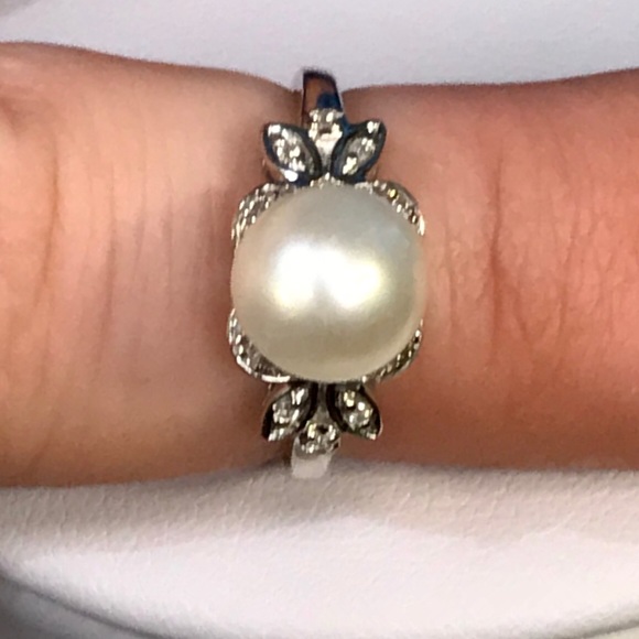 10K GENUINE ART DECO PEARL & DIAMOND COCKTAIL RING
